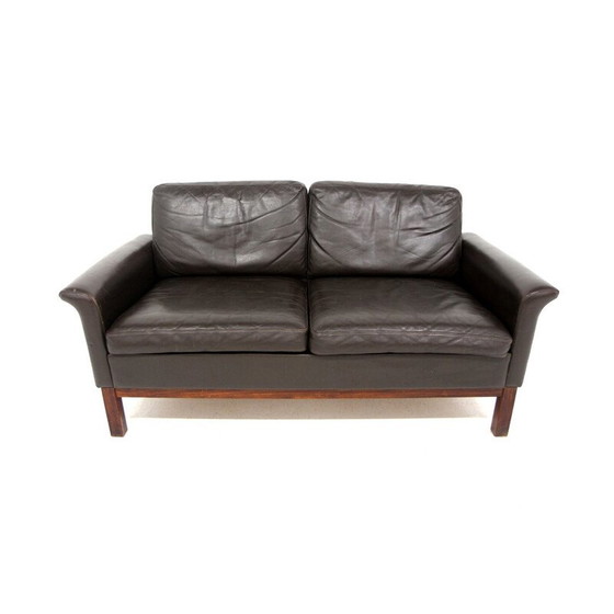 Image 1 of Skandinavisches 2-Sitzer-Ledersofa im Vintage-Stil, Schweden 1950