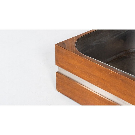 Image 1 of Vintage Pflanzgefäß aus Nussbaum und Chromstahl, Italien 1970