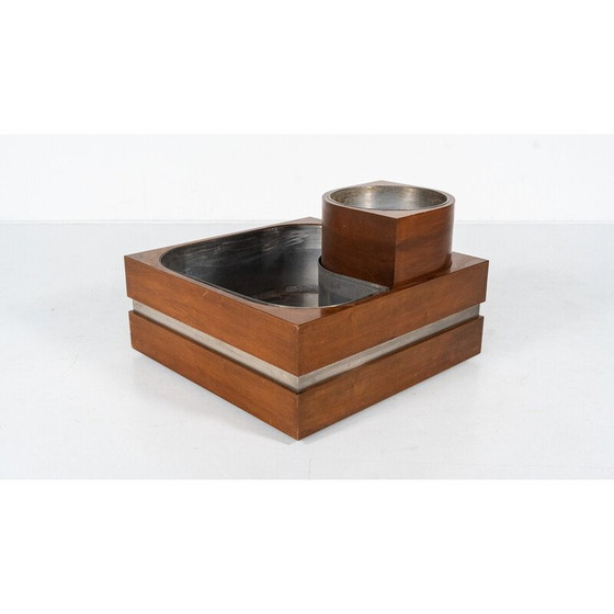 Image 1 of Vintage Pflanzgefäß aus Nussbaum und Chromstahl, Italien 1970