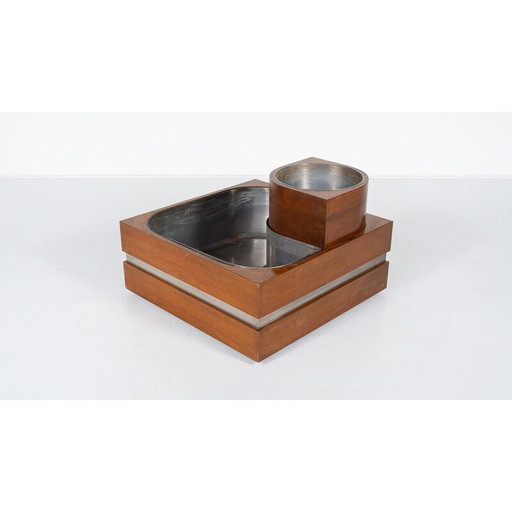 Vintage Pflanzgefäß aus Nussbaum und Chromstahl, Italien 1970