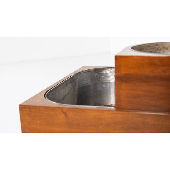 Image 1 of Vintage Pflanzgefäß aus Nussbaum und Chromstahl, Italien 1970