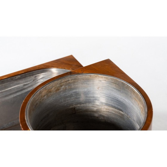 Image 1 of Vintage Pflanzgefäß aus Nussbaum und Chromstahl, Italien 1970