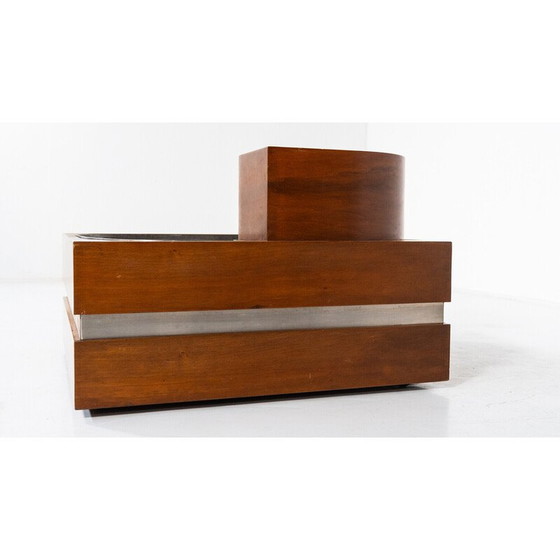 Image 1 of Vintage Pflanzgefäß aus Nussbaum und Chromstahl, Italien 1970