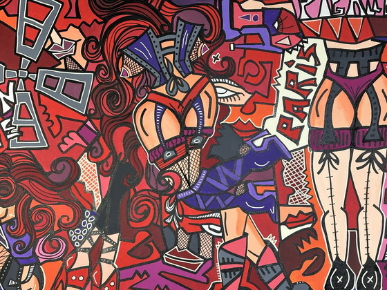 Image 1 of Acryl- und Posca-Malerei auf Leinwand "Moulin Rouge" Zeitgenössische Kunst von Red Dito