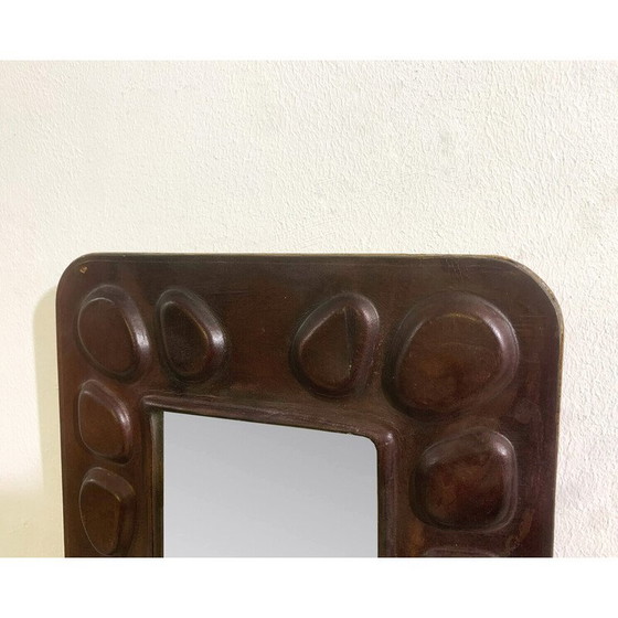Image 1 of Mid Century Ungarischer Spiegel in Leder, 1960er Jahre