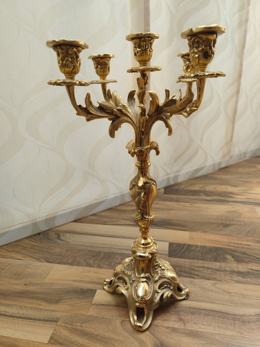 Reich Verzierter Kerzenständer 5-Arme, Messing, Erbstück