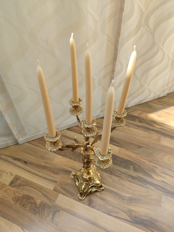 Image 1 of Reich Verzierter Kerzenständer 5-Arme, Messing, Erbstück
