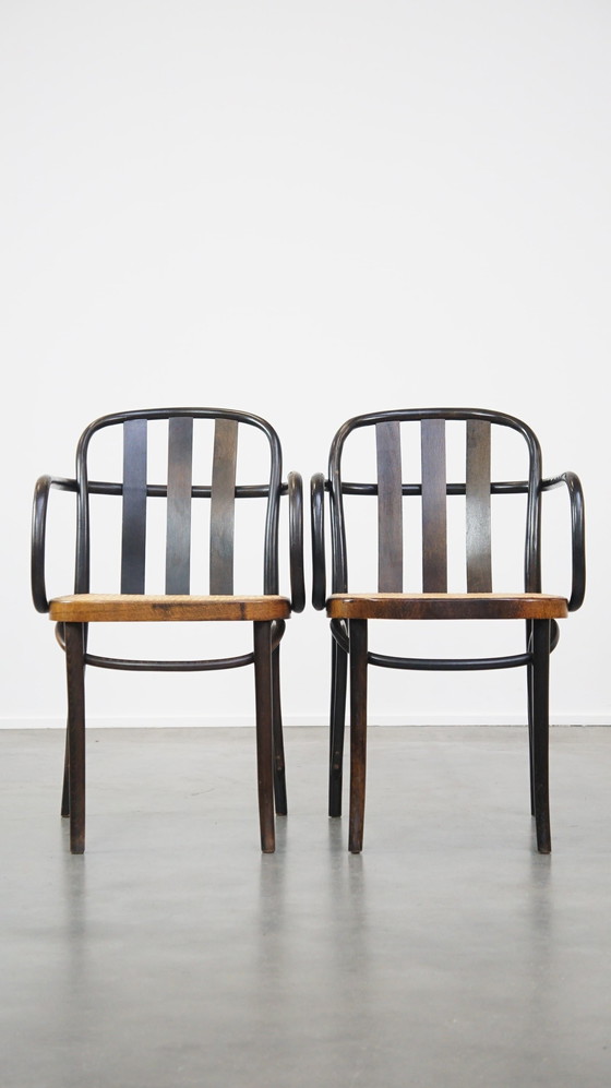 Image 1 of 4 X Vintage Holz Design Esszimmer / Bistro Stuhl