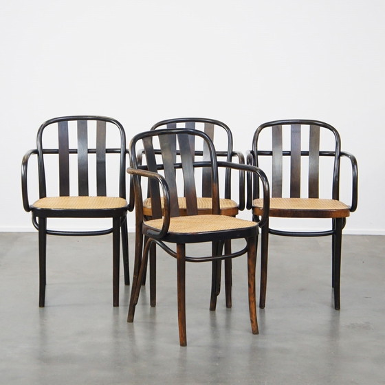 Image 1 of 4 X Vintage Holz Design Esszimmer / Bistro Stuhl