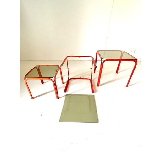 Vintage-Nesting-Tische aus Eisen und Rauchglas, Italien 1970