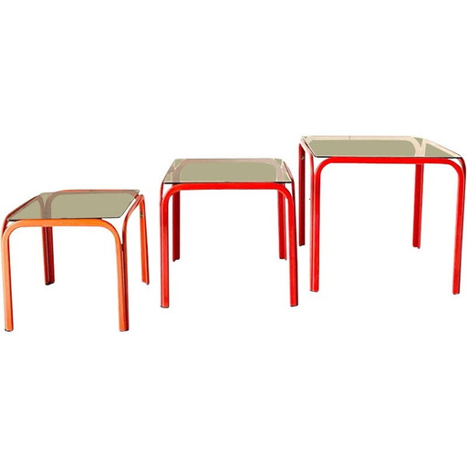 Vintage-Nesting-Tische aus Eisen und Rauchglas, Italien 1970