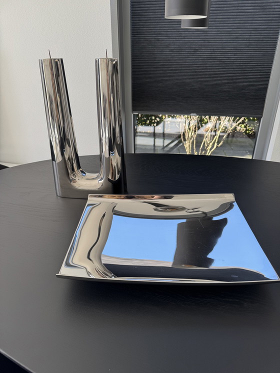 Image 1 of Georg Jensen Set aus Kerzenständer und Schale mit Originalbüchern