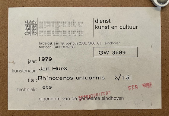Image 1 of Radierung Rhinoceros Unicornis - Jan Hurx