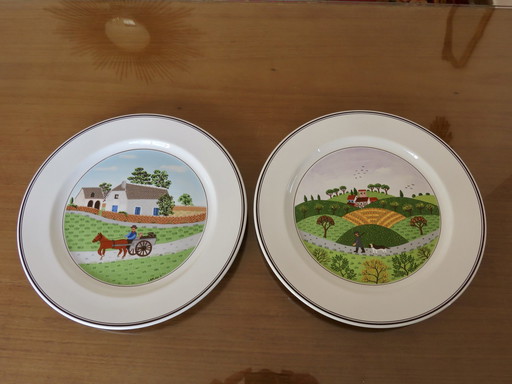 2 Teller, Villeroy & Boch, Naive Zeichnung Von Gerard Laplau, 1980