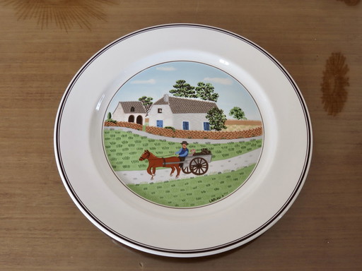 2 Teller, Villeroy & Boch, Naive Zeichnung Von Gerard Laplau, 1980