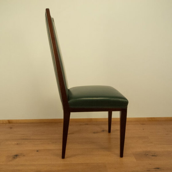 Image 1 of High-Back Chairs, Dark-Stained Beech with Dark Green Artificial Leather