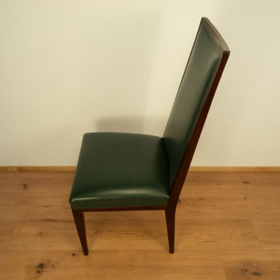 Image 1 of High-Back Chairs, Dark-Stained Beech with Dark Green Artificial Leather