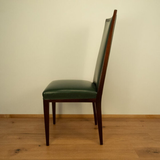 Image 1 of High-Back Chairs, Dark-Stained Beech with Dark Green Artificial Leather