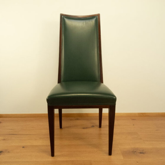 Image 1 of High-Back Chairs, Dark-Stained Beech with Dark Green Artificial Leather