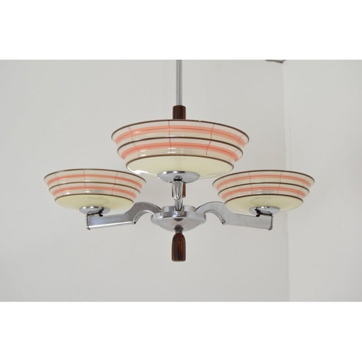 Vintage-Kronleuchter aus Glas und Chrom, tschechisch 1950