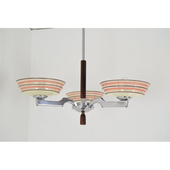 Image 1 of Vintage-Kronleuchter aus Glas und Chrom, tschechisch 1950