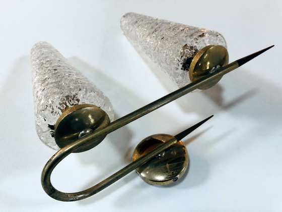 Image 1 of Doppelte Vintage-Wandleuchte - Messing, Stahl & Glas - 1950