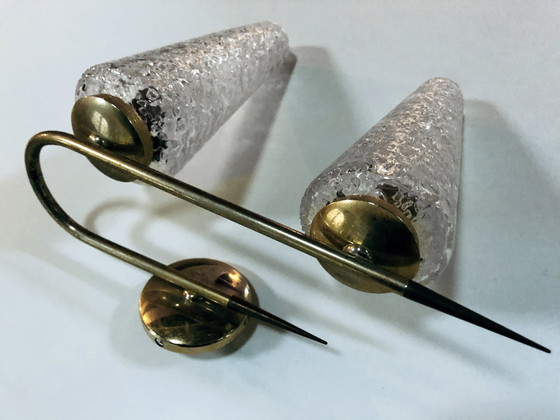 Image 1 of Doppelte Vintage-Wandleuchte - Messing, Stahl & Glas - 1950
