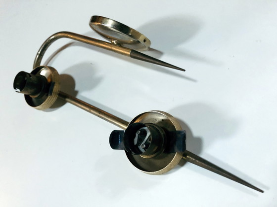 Image 1 of Doppelte Vintage-Wandleuchte - Messing, Stahl & Glas - 1950