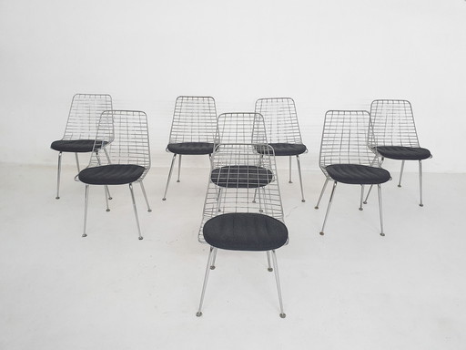 Satz von 8 Mid-Century-Drahtstühlen Die Niederlande 1950'S