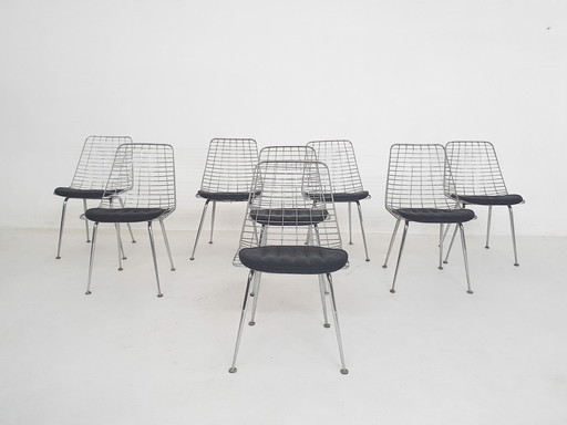 Satz von 8 Mid-Century-Drahtstühlen Die Niederlande 1950'S