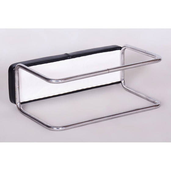 Image 1 of Vintage Bauhaus Hocker aus Chromstahl und italienischem Leder, Tschechoslowakei 1930