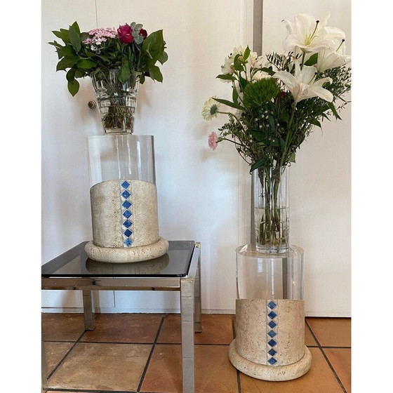 Image 1 of Paar Vintage-Säulen aus Travertin und Plexiglas