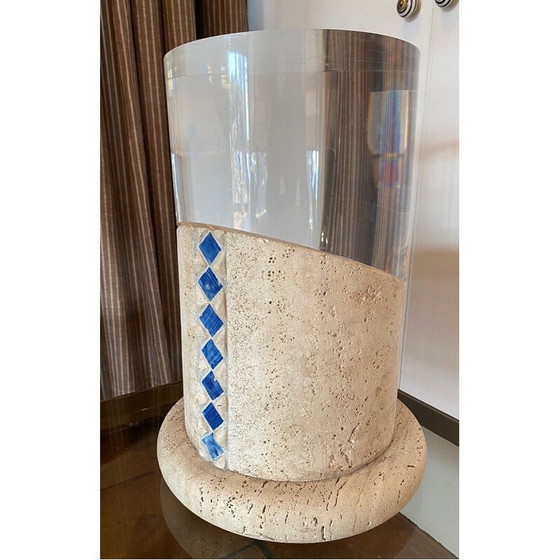 Image 1 of Paar Vintage-Säulen aus Travertin und Plexiglas