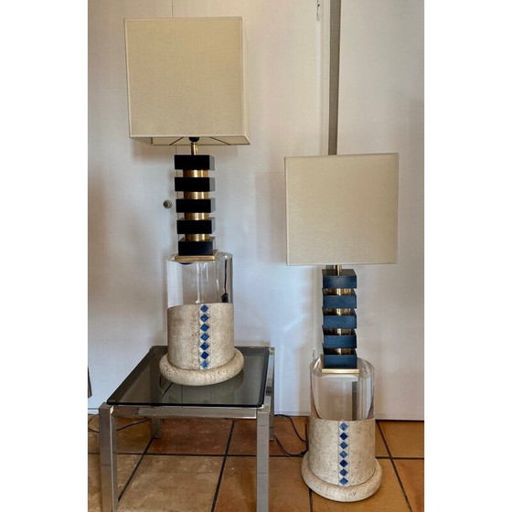 Image 1 of Paar Vintage-Säulen aus Travertin und Plexiglas