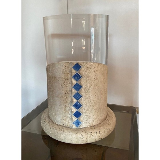 Image 1 of Paar Vintage-Säulen aus Travertin und Plexiglas