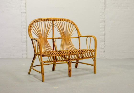 Image 1 of Mid-Century Design Rattan Zweisitzer Patio Sofa