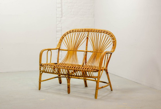 Image 1 of Mid-Century Design Rattan Zweisitzer Patio Sofa