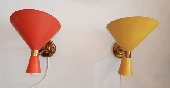 Image 1 of 2X Diabolo-Konsolen aus Messing und Metall, 1950er Jahre