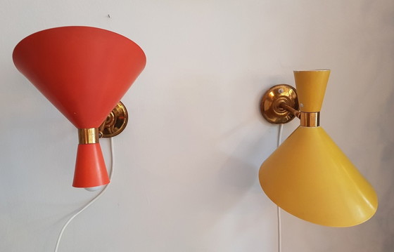 Image 1 of 2X Diabolo-Konsolen aus Messing und Metall, 1950er Jahre