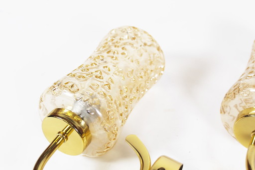 2X Vintage Messing und Bernstein Glas Wandlampen