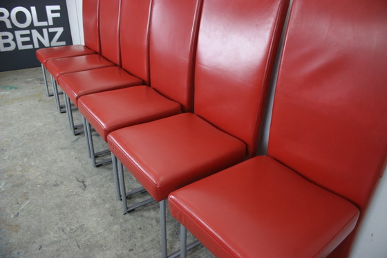 Image 1 of 6Er Garnitur Rolf Benz 7400 Stühle Rot Echtleder