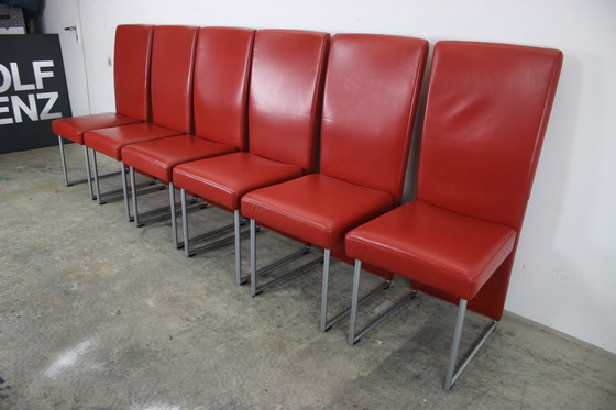 Image 1 of 6Er Garnitur Rolf Benz 7400 Stühle Rot Echtleder