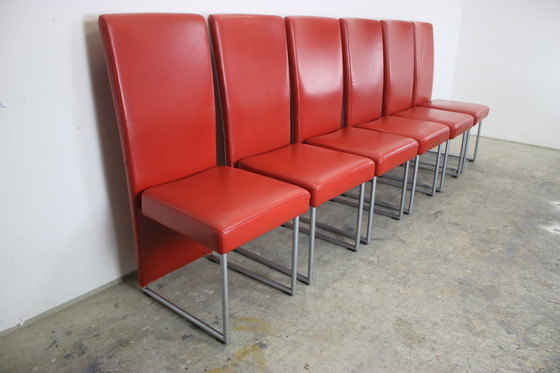 Image 1 of 6Er Garnitur Rolf Benz 7400 Stühle Rot Echtleder