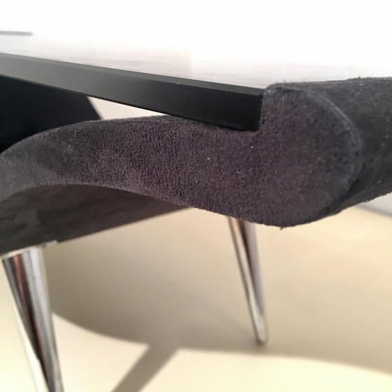 Image 1 of Couchtisch aus schwarzem Filz und Glas mit 2 Platten, 1980