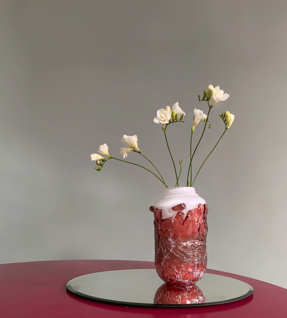 Image 1 of David Valner Wiederaufbereitete Vase In Rosa/Weiß