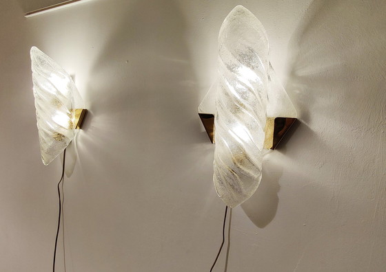 Image 1 of 2 Wandlampen aus Glas und Messing aus der Mitte des Jahrhunderts