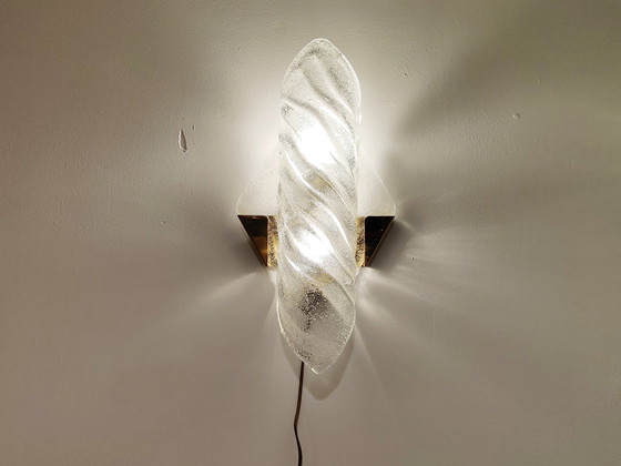 Image 1 of 2 Wandlampen aus Glas und Messing aus der Mitte des Jahrhunderts