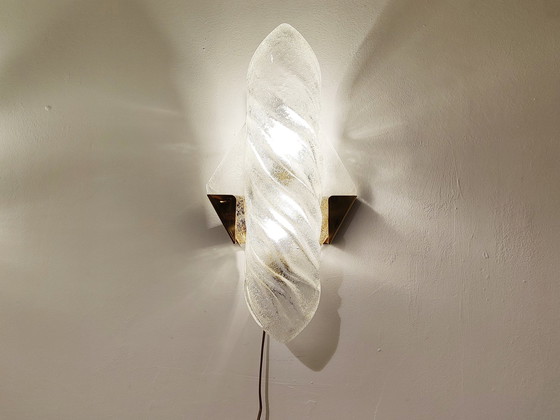 Image 1 of 2 Wandlampen aus Glas und Messing aus der Mitte des Jahrhunderts