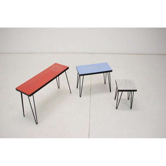 Image 1 of Vintage Metall und umakart Verschachtelungstische, Tschechoslowakei 1970er Jahre