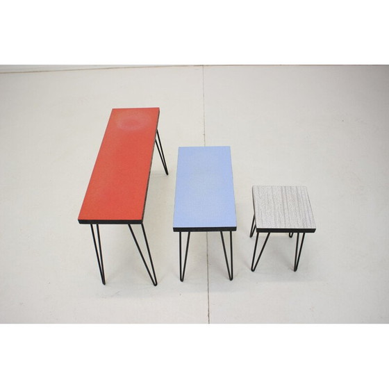 Image 1 of Vintage Metall und umakart Verschachtelungstische, Tschechoslowakei 1970er Jahre